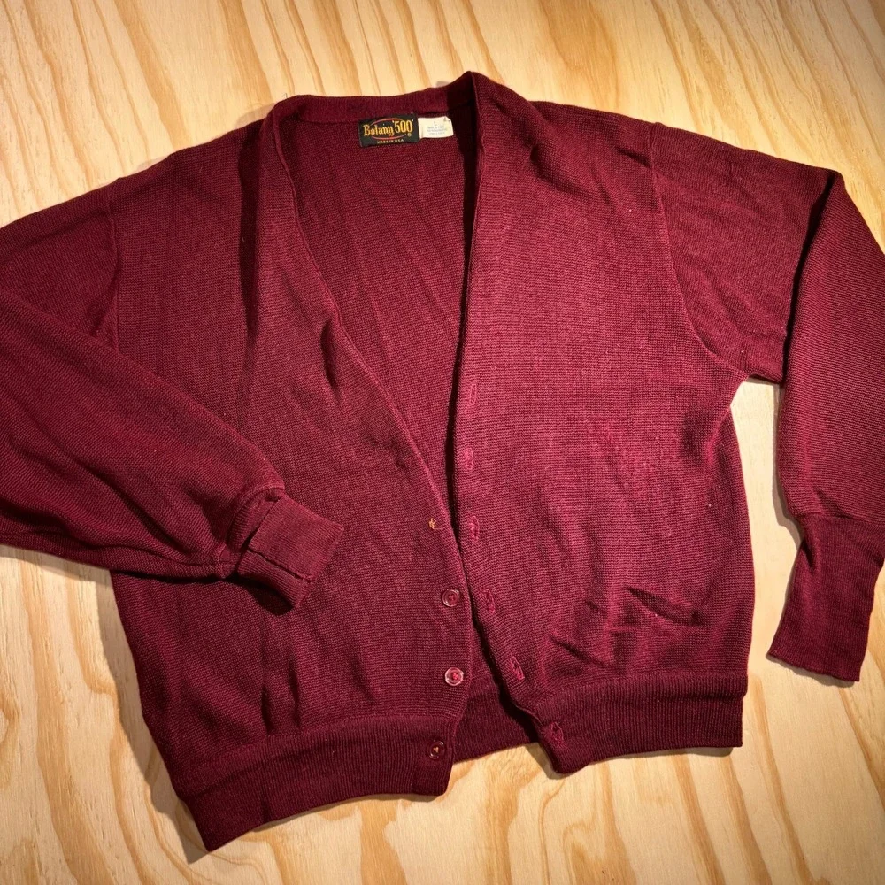 Botany 500 Men's Vintage Maroon Cardigan Knit Button Up Sweater Size L